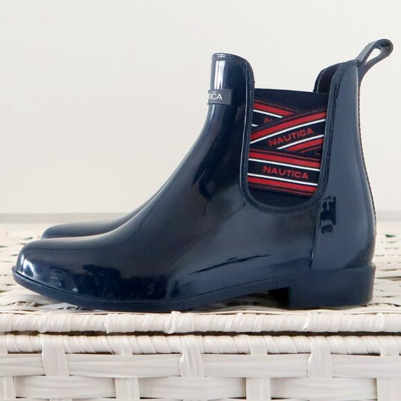Nautica Navy Rubber Chelsea Rain Boots Waterproof Pull-On Logo Ankle Booties 8 - Picture 3 of 16
